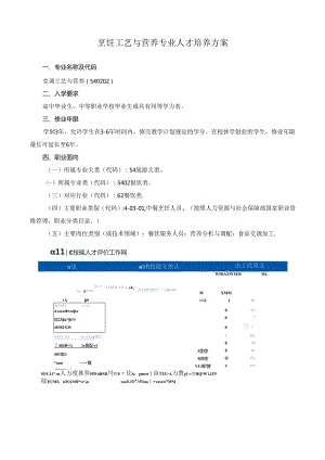 职业技术学院烹饪工艺与营养人才培养方案.docx