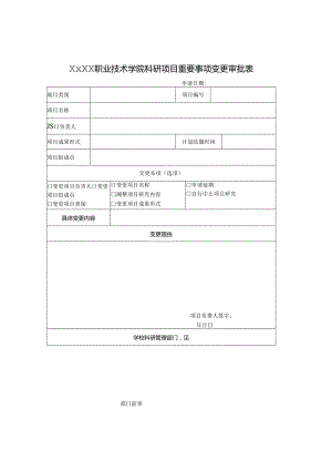 职业技术学院科研项目重要事项变更审批表.docx