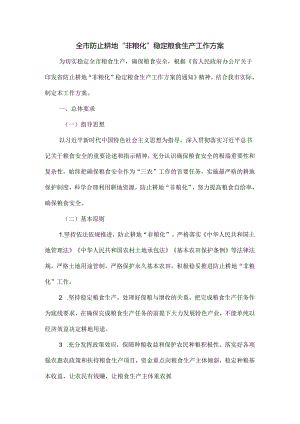 全市防止耕地“非粮化”稳定粮食生产工作方案.docx