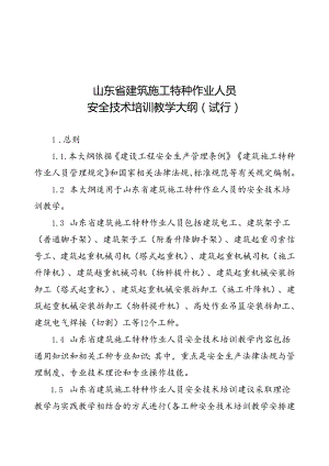 山东省建筑施工特种作业人员安全技术培训教学大纲（试行）.docx