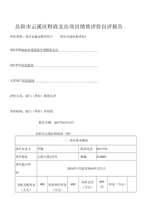 岳阳云溪区财政支出项目绩效评价自评报告.docx