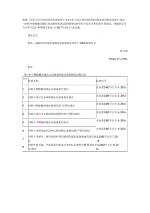 农业部批准发布《饲料中炔雌醚的测定 高效液相色谱法》等8项标准的公告 第2483号.docx