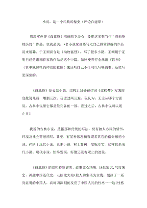 小说-是一个民族的秘史-(评论-白鹿原).docx