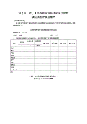 工伤保险跨省异地就医预付金额度调整付款通知书.docx