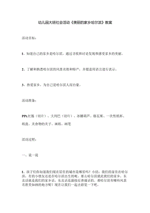 幼儿园大班社会活动《美丽的家乡哈尔滨》教案.docx