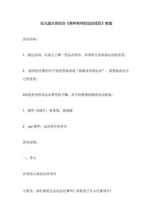 幼儿园大班综合《各种各样的运动项目》教案.docx