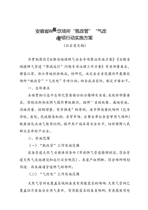 安徽省餐饮场所“瓶改管”“气改电”专项行动实施方案（征求意见稿）.docx