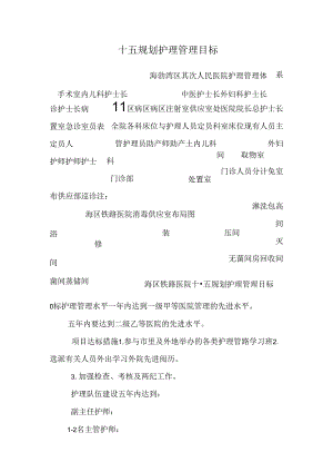 十五规划护理管理目标.docx