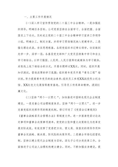 国企党支部2024年党建工作情况总结及下一步工作计划范文.docx