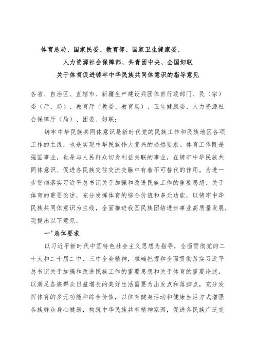 2024.11《关于体育促进铸牢中华民族共同体意识的指导意见》.docx