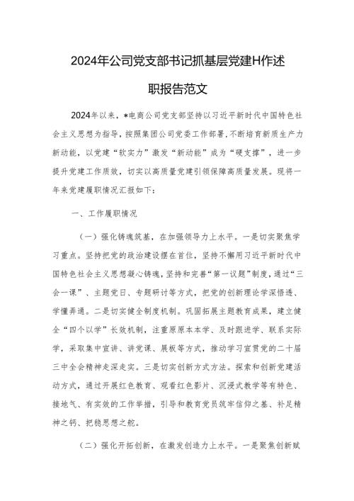 2024年公司党支部书记抓基层党建工作述职报告范文.docx