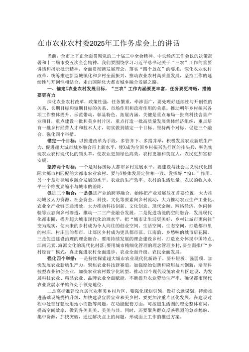 在市农业农村委2025年工作务虚会上的讲话.docx
