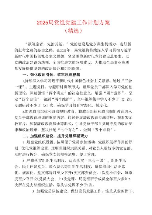 2025局党组党建工作计划方案（精选）.docx