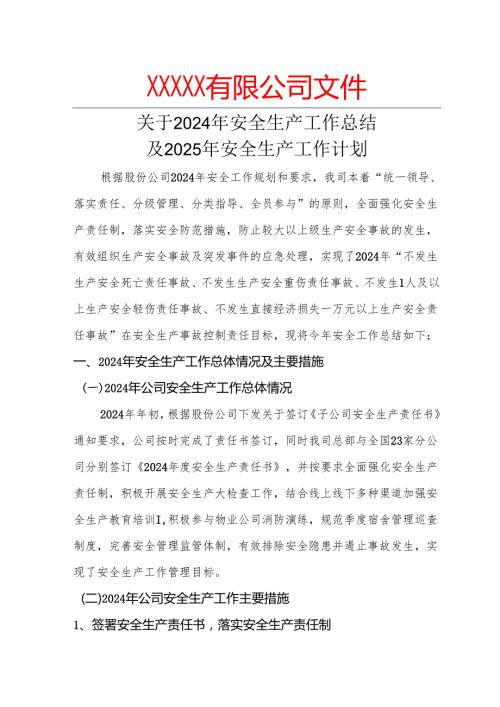 2024年度安全生产年度工作总结和2025年安全生产工作计划.docx