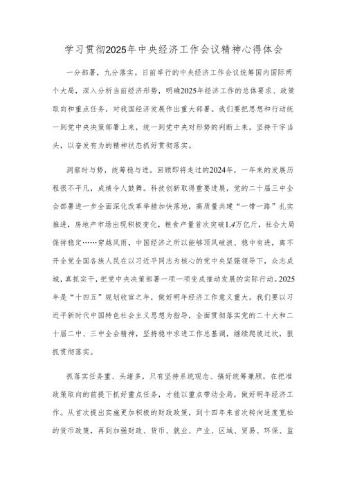 学习贯彻2025年中央经济工作会议精神心得体会.docx