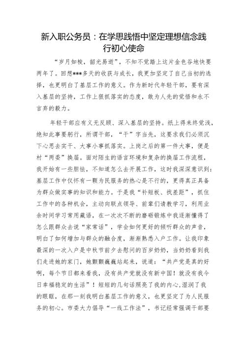 新入职公务员：在学思践悟中坚定理想信念践行初心使命1.docx