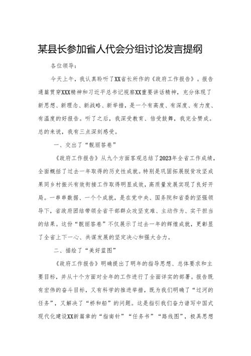 某县长参加省人代会分组讨论发言提纲.docx