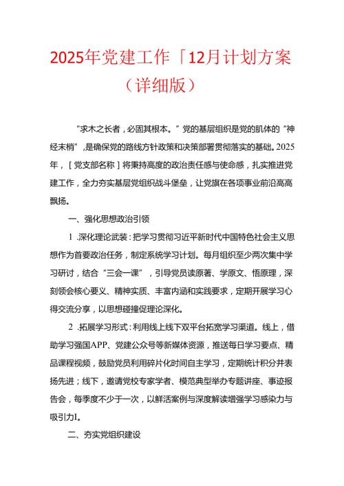 2025年党建工作计划方案（详细版）.docx
