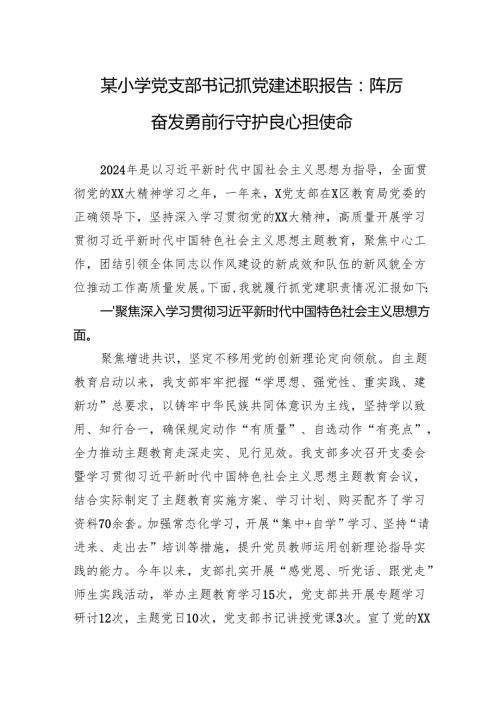 2024小学党支部书记抓党建述职报告：踔厉奋发勇前行守护良心担使命.docx