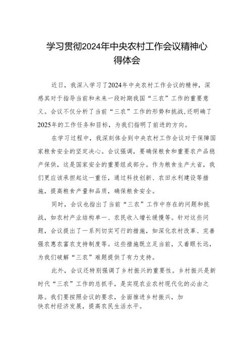 农业干部学习2024年中央农村工作会议精神心得体会.docx
