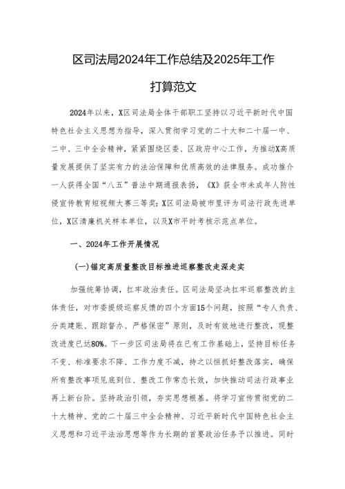 区司法局2024年工作总结及2025年工作打算范文.docx