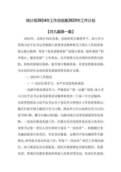 （9篇）统计局2024年工作总结暨2025年工作计划.docx