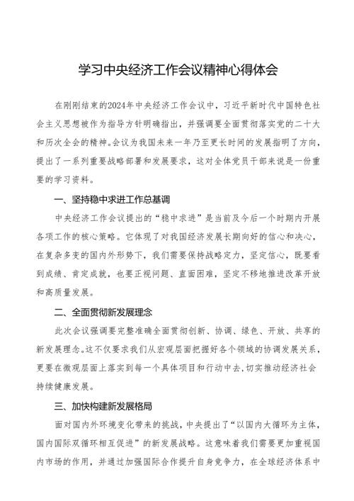 党员干部学习2024年中央经济工作会议精神的心得体会十篇.docx