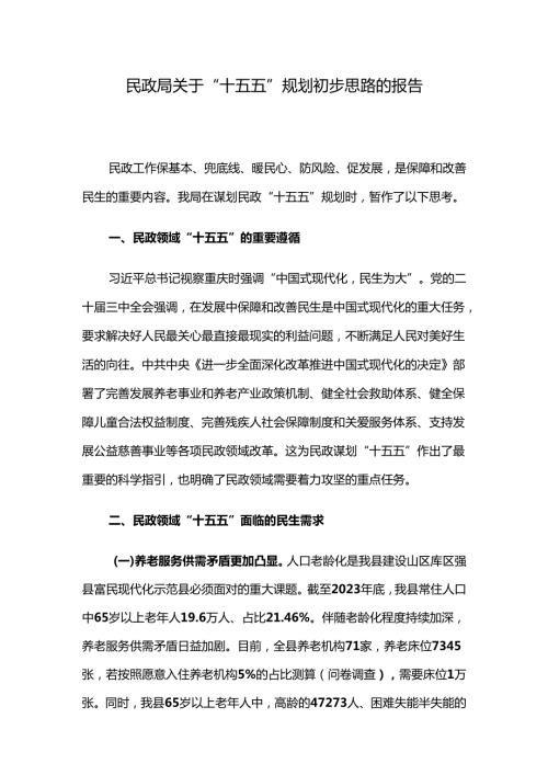 民政局关于 “十五五”规划初步思路的报告.docx