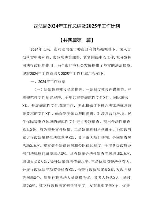 （4篇）司法局2024年工作总结及2025年工作计划.docx