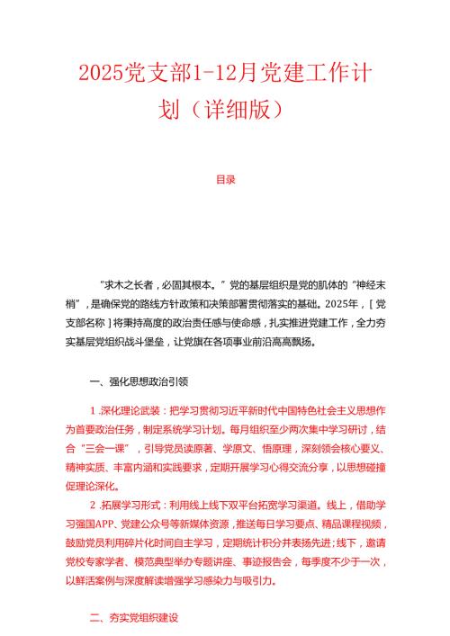 2025党支部1-12月党建工作计划（详细版）.docx