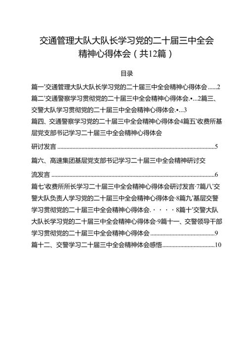 交通管理大队大队长学习党的二十届三中全会精神心得体会（共12篇）.docx