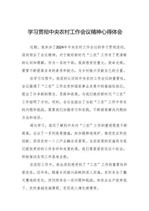 八篇学习贯彻2024年中央农村工作会议精神心得体会发言稿.docx