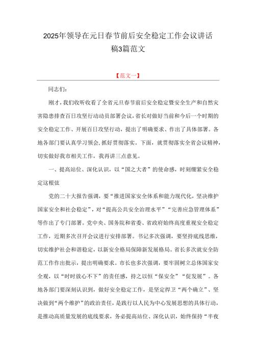 2025年领导在元日春节前后安全稳定工作会议讲话稿3篇范文.docx