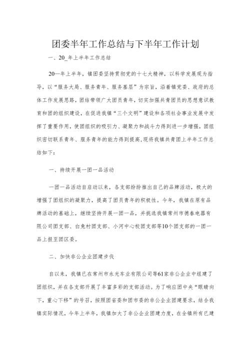 团委半年工作总结与下半年工作计划.docx