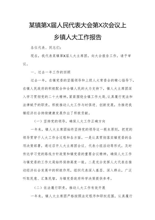 某镇第X届人民代表大会第X次会议上乡镇人大工作报告.docx