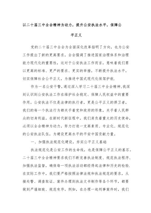 以二十届三中全会精神为动力提升公安执法水平保障公平正义.docx