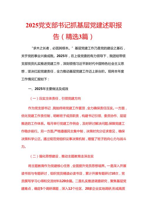2025党支部书记抓基层党建述职报告（精选3篇）.docx