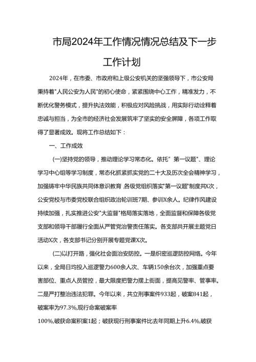 市局2024年工作情况情况总结及下一步工作计划.docx