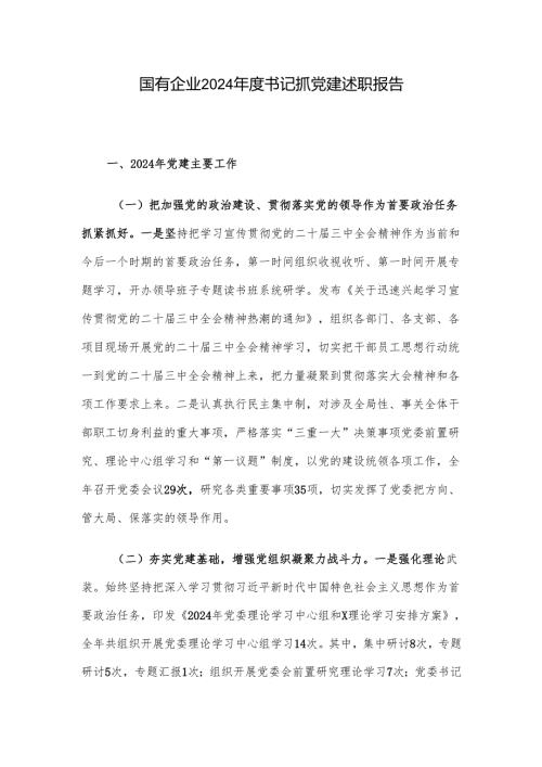 国有企业2024年度书记抓党建述职报告.docx
