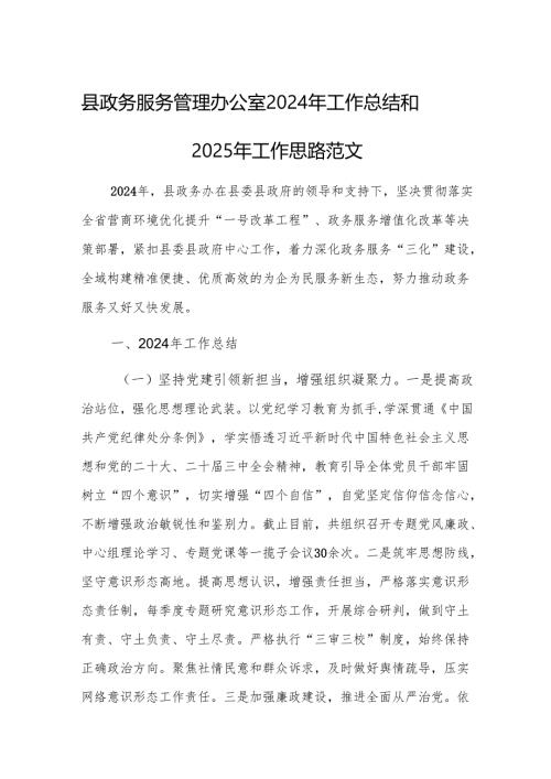 政务服务管理办公室2024年工作总结和2025年工作思路范文.docx