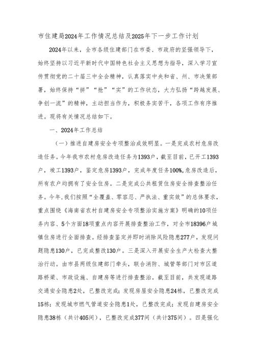 市住建局2024年工作情况总结及2025年下一步工作计划.docx