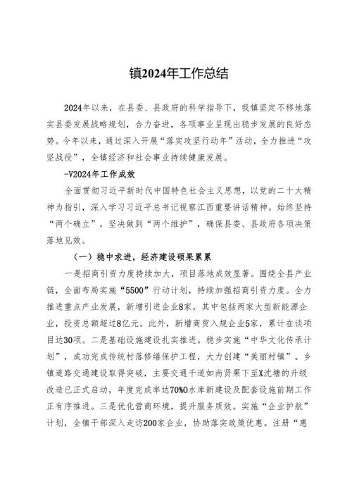 镇2024年工作总结 .docx