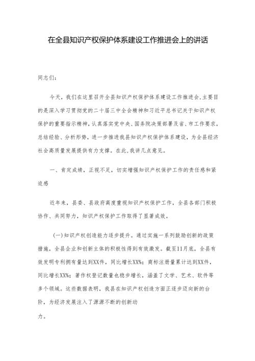 在全县知识产权保护体系建设工作推进会上的讲话.docx