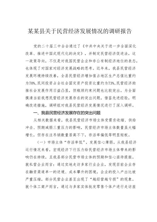 某某县关于民营经济发展情况的调研报告.docx