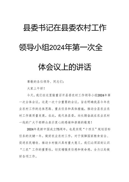 县委书记在县委农村工作领导小组2024年第一次全体会议上的讲话.docx