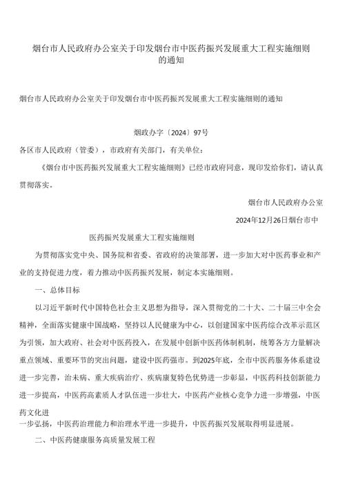 烟台市人民政府办公室关于印发烟台市中医药振兴发展重大工程实施细则的通知.docx