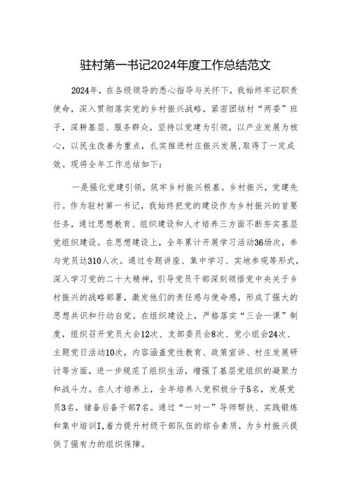 驻村第一书记2024年度工作总结范文.docx