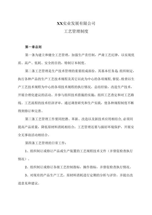 XX实业发展有限公司工艺管理制度（2024年）.docx