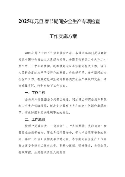 2025年元旦、春节期间安全生产专项检查工作实施方案 汇编6份.docx