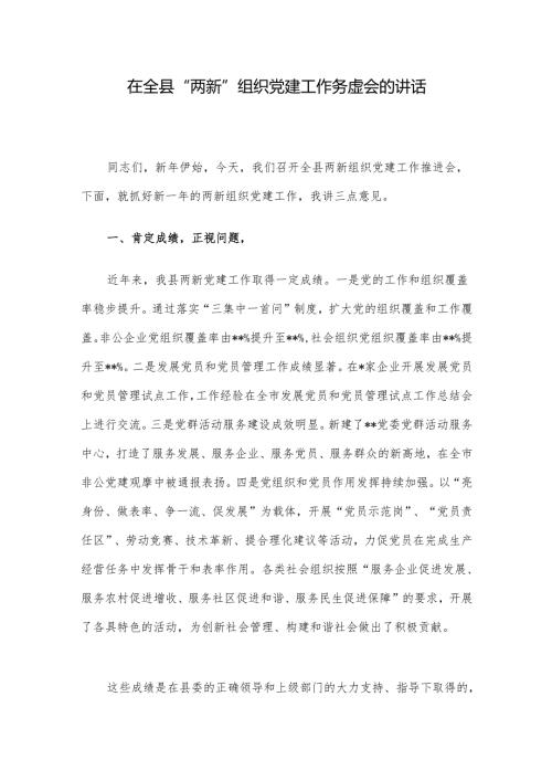 在全县“两新”组织党建工作务虚会的讲话.docx